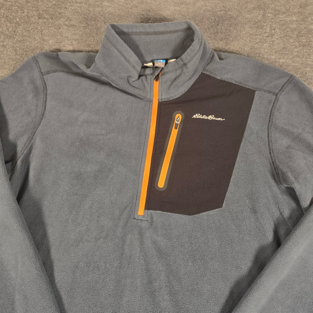 Eddie Bauer Fleece Pullover Mens Large Gray First Ascent 1/4 Zip Pocket Hiking